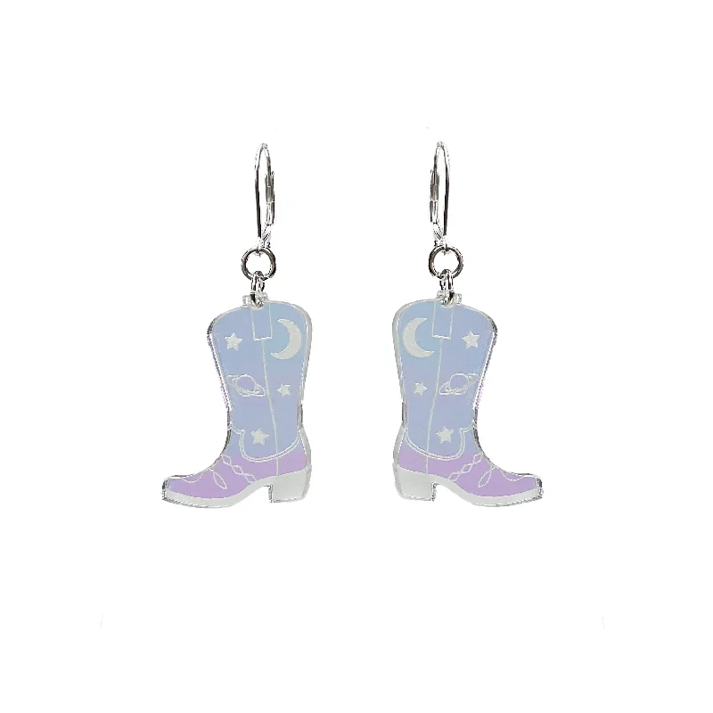 Simple Crystal Drop Earrings for Women-Space Cowboy Boot Dangle Earrings- Iridescent