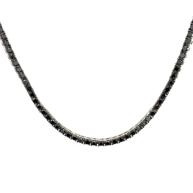 Personalized Name Necklaces-14K White Gold Black Diamond Tennis Necklace