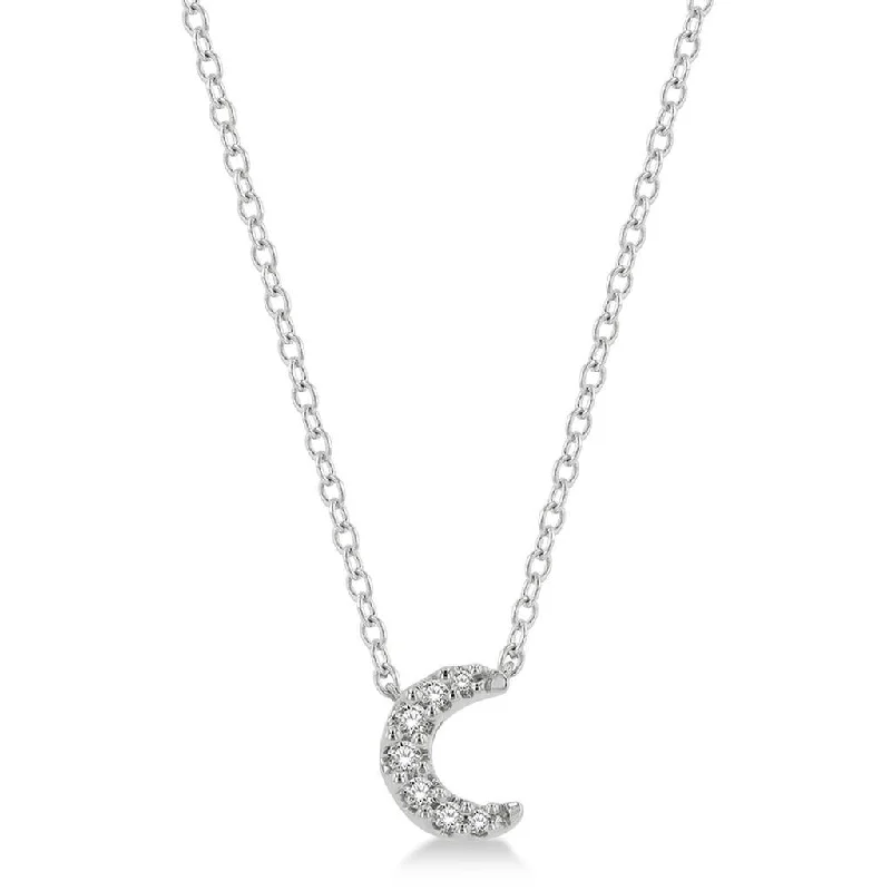 Cute Necklaces-10K White Gold Crescent Moon Diamond Pendant Necklace