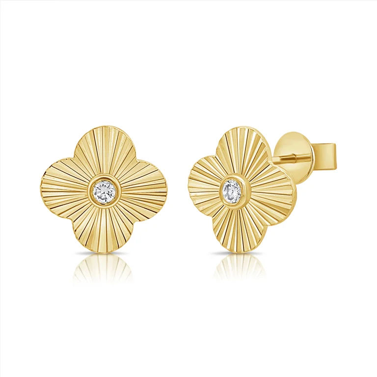 Stylish Gold Drop Earrings-Fluted Clover Diamond Stud