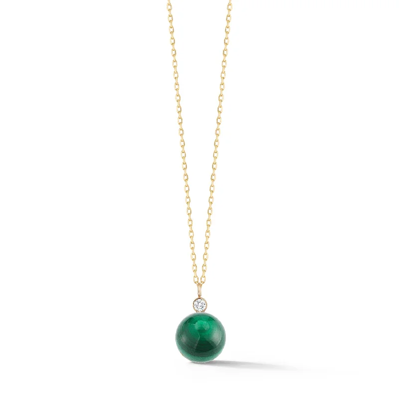 Custom Logo Necklaces-14kt Gold Malachite and Diamond Dot Necklace