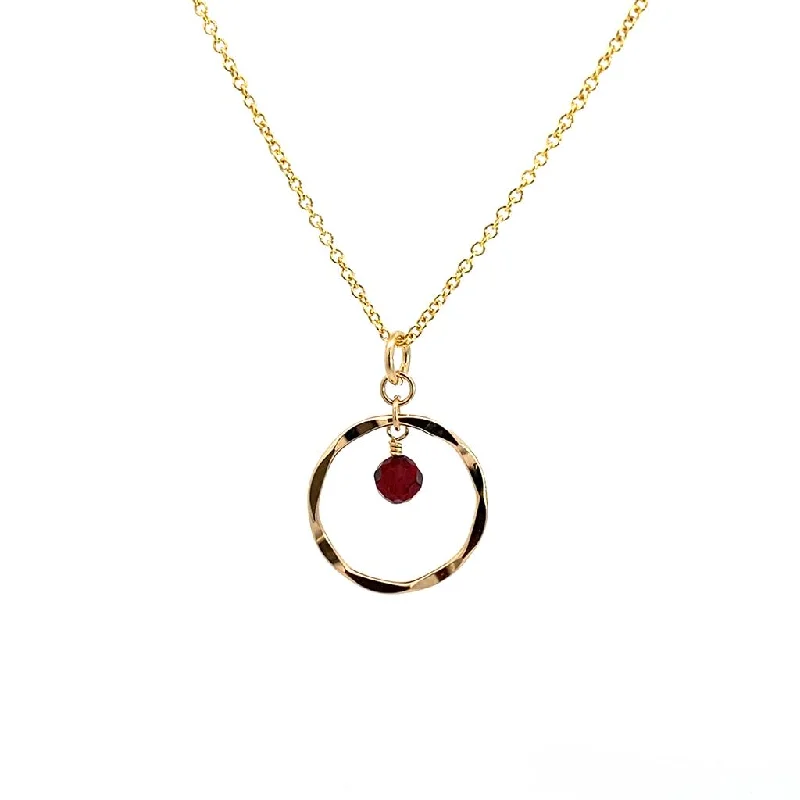 Personalized Gold Necklaces-January Birthstone Necklace: Yellow Gold Filled Necklace With Garnet Bead