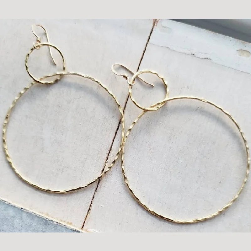 Trendy Hoop Earrings for Women-Gold Large Hammered Circle Earrings