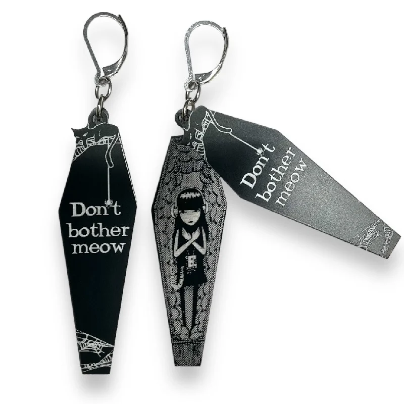 Personalized Crystal Earrings-Emily The Strange® Don't Bother Meow Coffin Hook Earrings