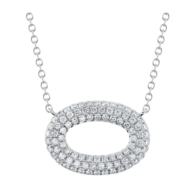 Charm Necklaces-Shy Creation Pave Diamond East-West Oval Pendant Necklace