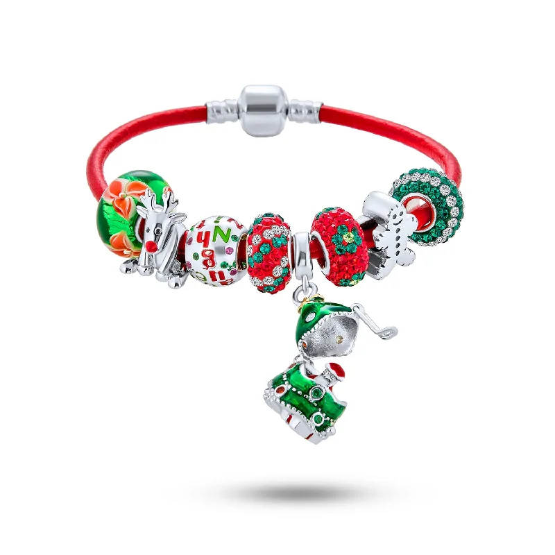 Friendship Bracelets with Beads-Secret SANTA Charm Bracelet with Locket Bead & Holiday Reindeer Gingerbread Man