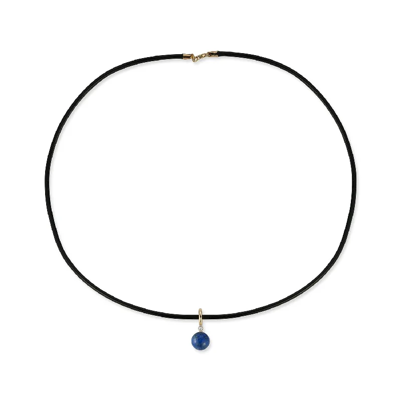 Talisman Necklaces-14kt Diamond Lapis Dot on Leather Cord Necklace