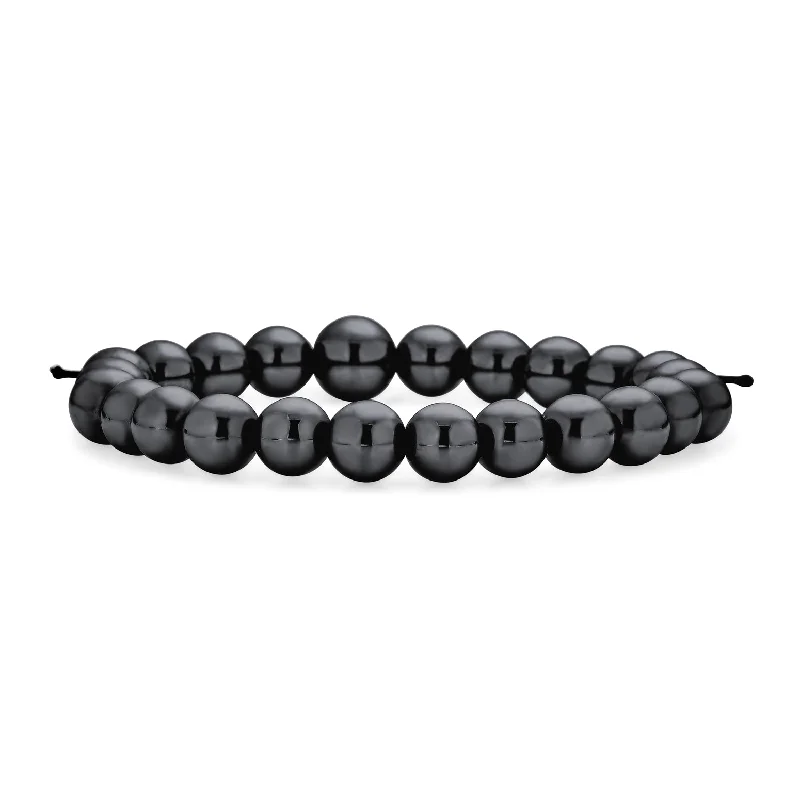 Simple Gold Bracelets for Women-Mala Prayer Hematite Bead Stretch Bracelet for Men Black Grey 8MM