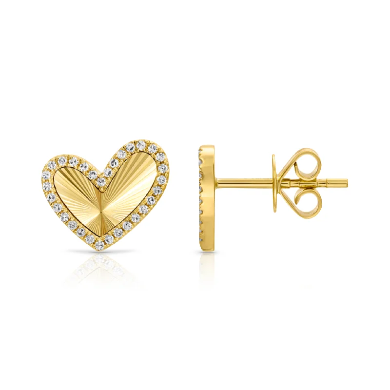 Simple Hoop Gemstone Earrings-Fluted Asymmetrical Diamond Heart Shape Studs