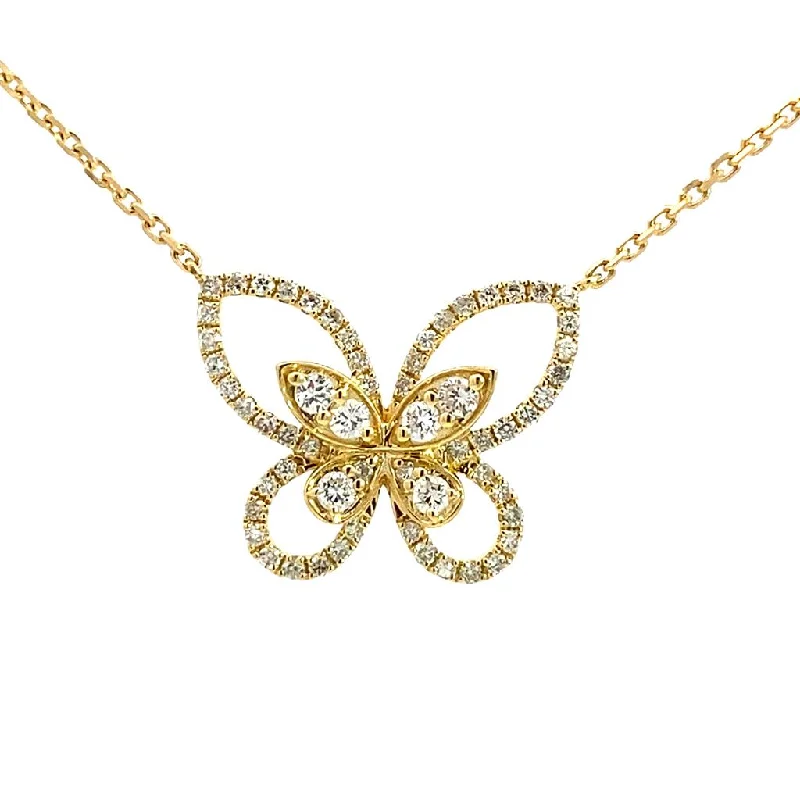 Protective Necklaces-18K Yellow Gold Diamond Butterfly Necklace