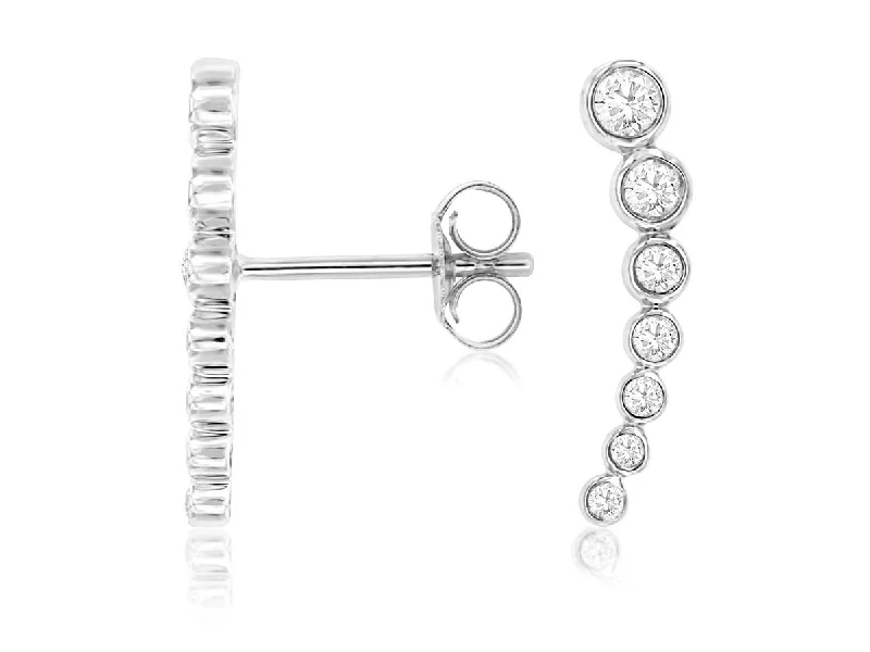 Silver Hoop Earrings with Crystals-Bezel Set Diamond Ear Climber