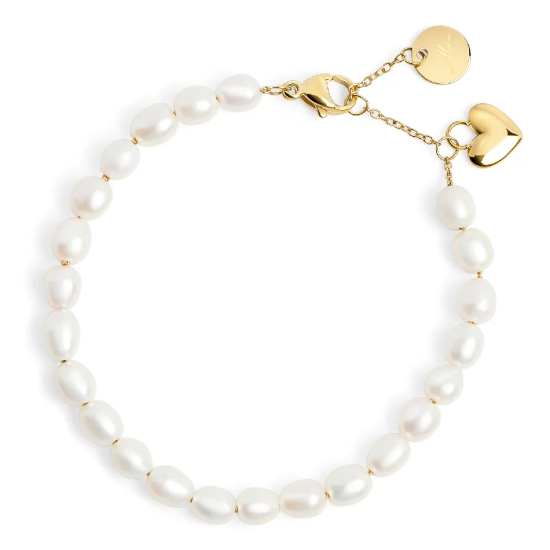 Simple Silver Bangles for Women-Papaya Pearl Bracelet