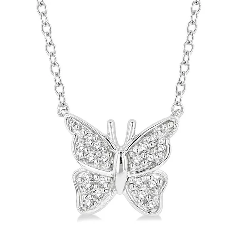 Anniversary Necklaces-10K White Gold Natural Diamonds Butterfly Necklace