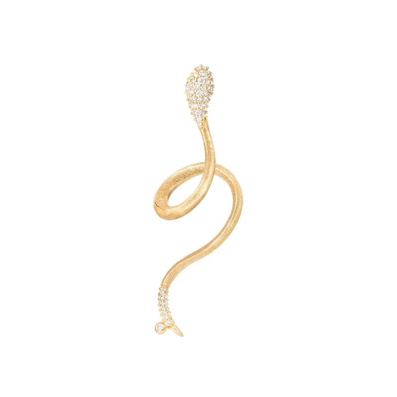 Simple Silver Drop Earrings-Snakes 18K Gold Earring w. Diamonds