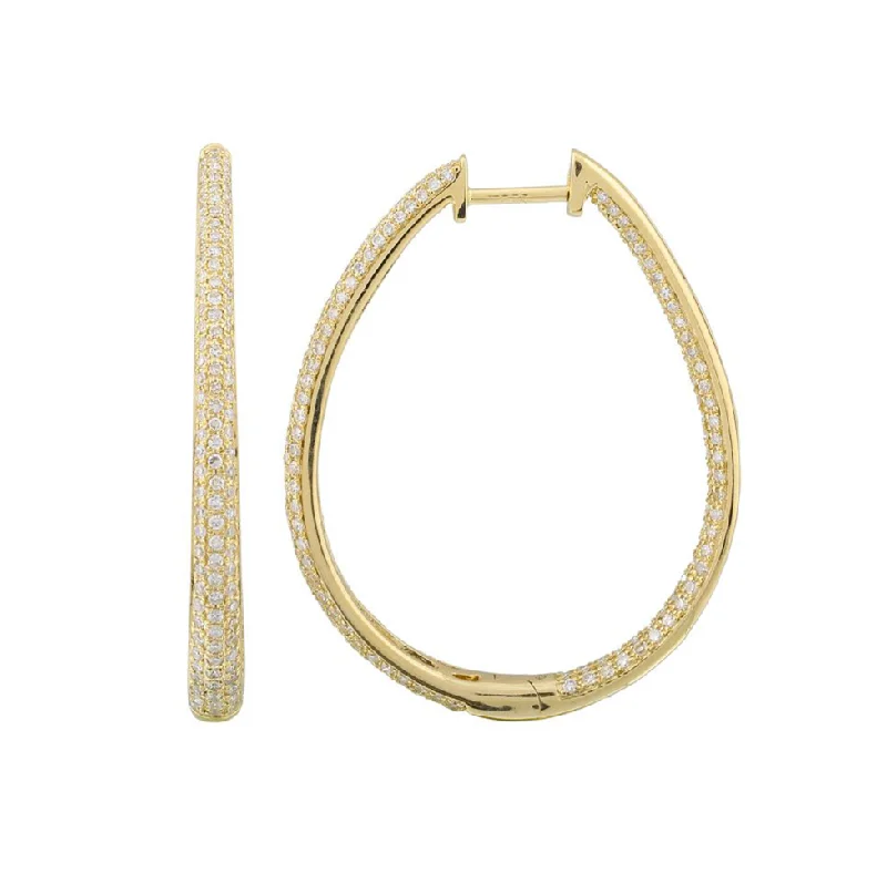 Designer Gold Earrings-Oval Domed Diamond Hoops