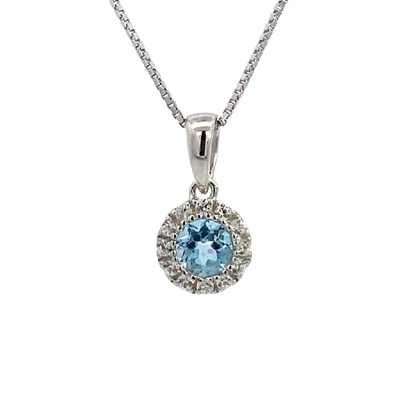 Onyx Necklaces-December Birthstone Pendant: Sterling Silver Swiss Blue Topaz Halo Pendant Necklace