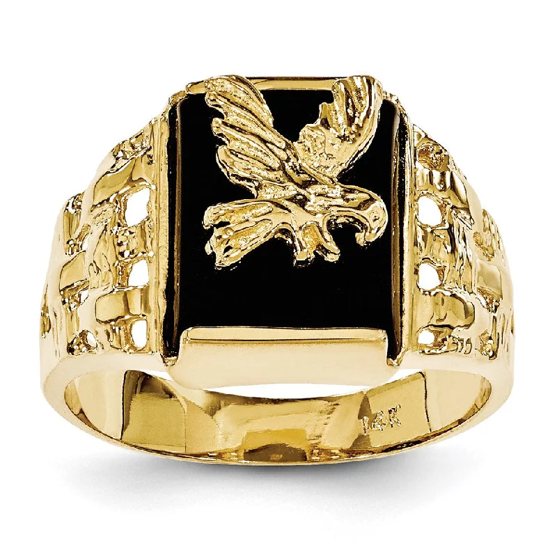 Luxury Wedding Rings for Women-14K Yellow Gold Men's Onyx Eagle Ring