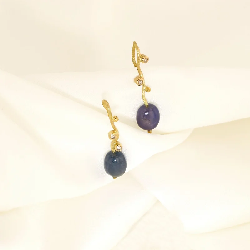 Designer Crystal Drop Earrings-Love Seafire 18K Gold Earrings w. Sapphire