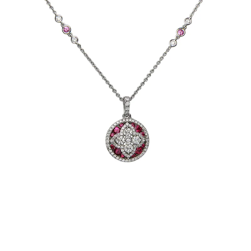 High Fashion Necklaces-Quatrefoil Round Diamond Necklace