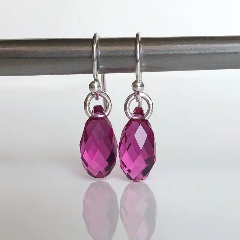 Handmade Drop Gemstone Earrings-teardrop earrings - fuchsia