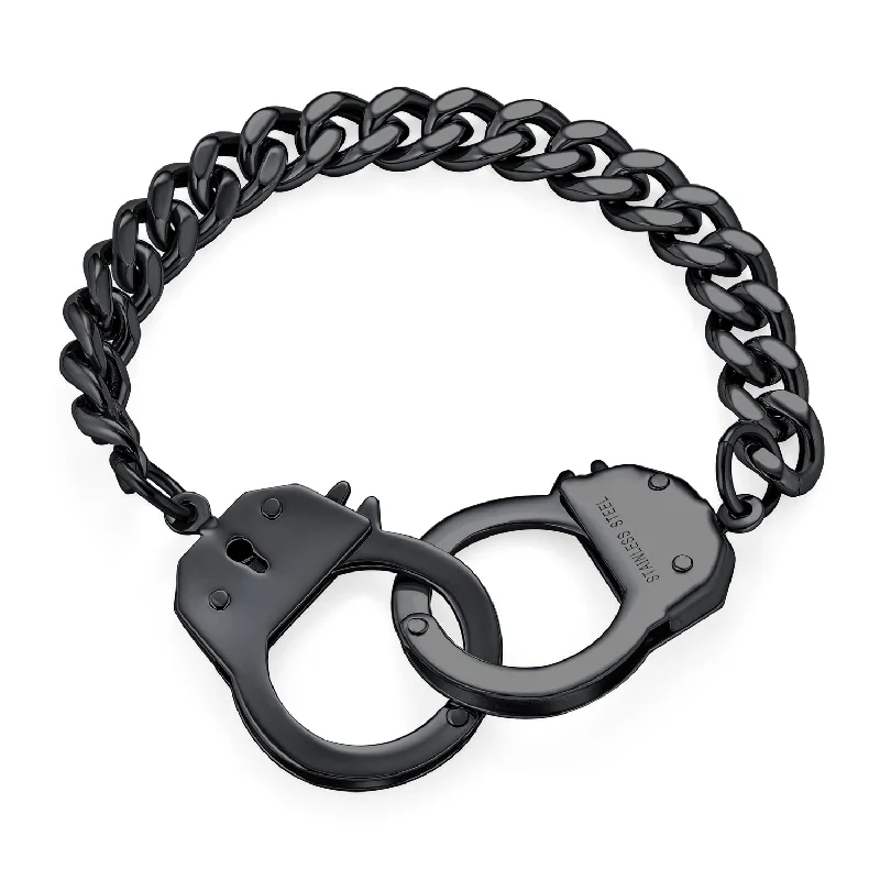 Vintage Gold Bracelets for Women-Biker Jewelry Chain Link Bracelet for Men Black IP Stainless Steel 8 Inch