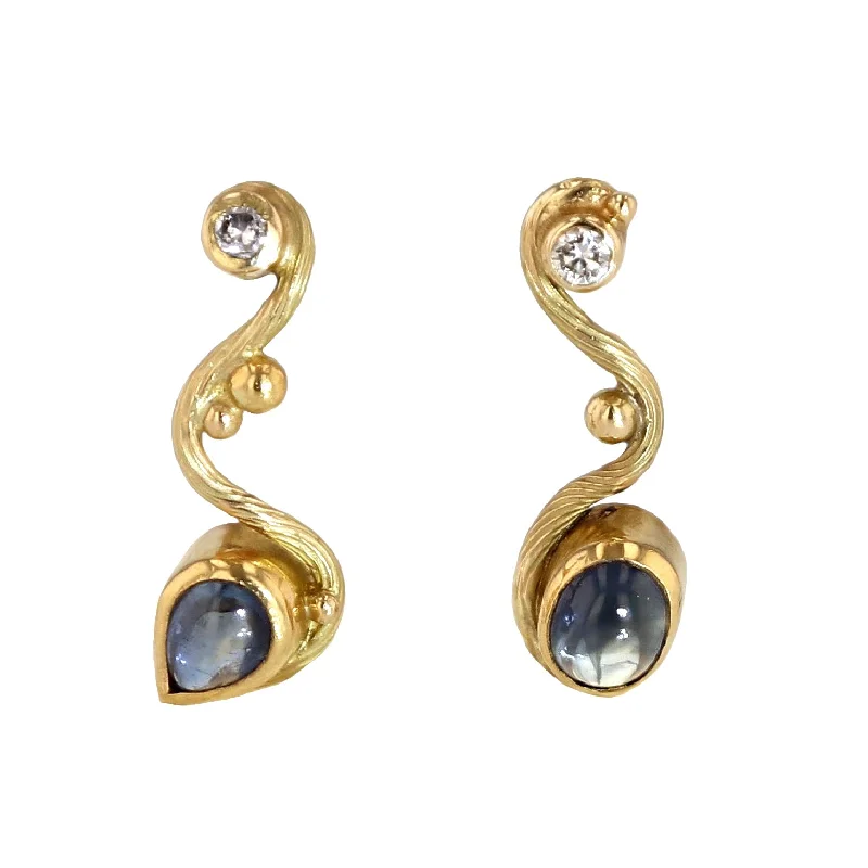 Silver Drop Earrings for Women-Seafire 18K & 22K Gold Earrings w. Sapphire & Diamonds