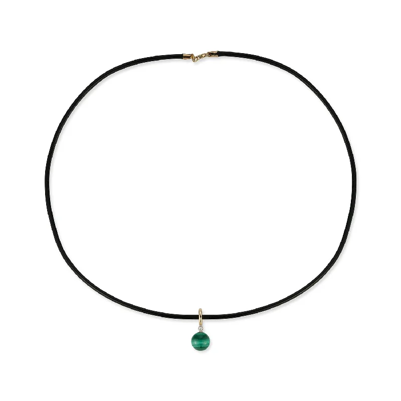 Crystal Pendant Necklaces-14kt Diamond Malachite Dot on Leather Cord Necklace