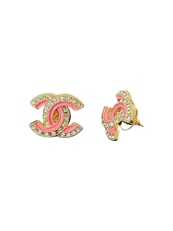 Simple Gold Drop Earrings-CC Cutout Pink CZ Button Earrings