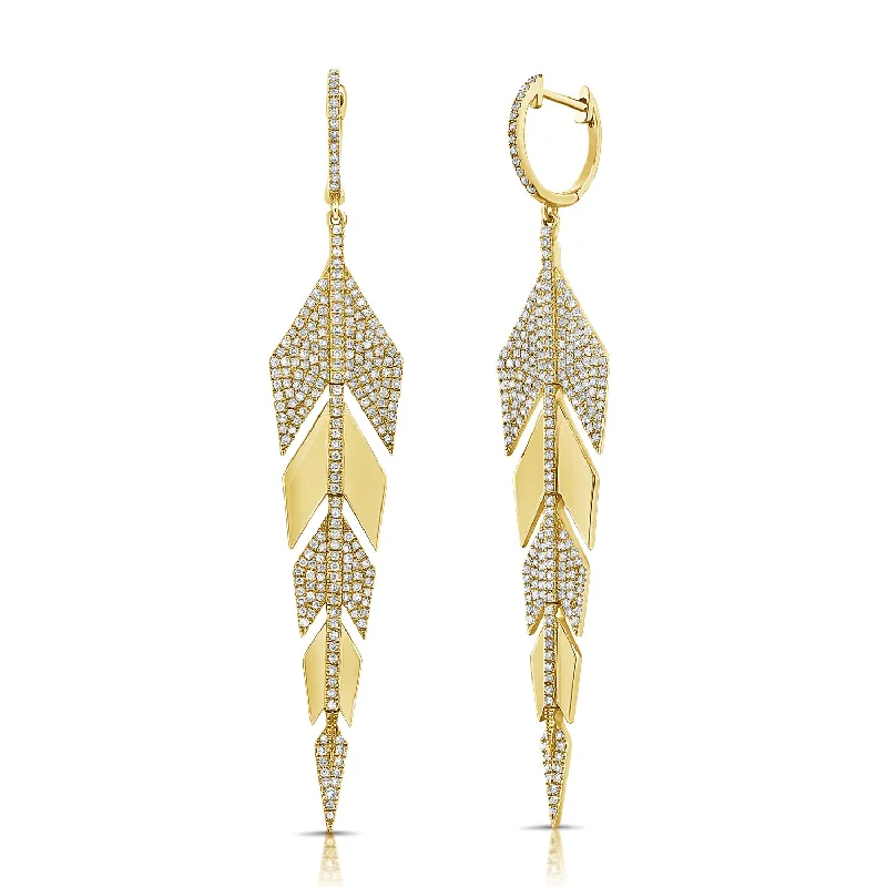 Luxury Crystal Hoop Earrings-Segment Plates Diamond Leaf Drop Earrings