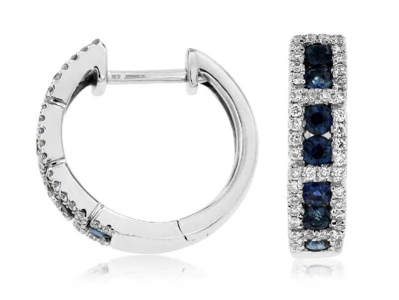 Sparkling Silver Drop Earrings-Sapphire & Diamond Huggy Earrings