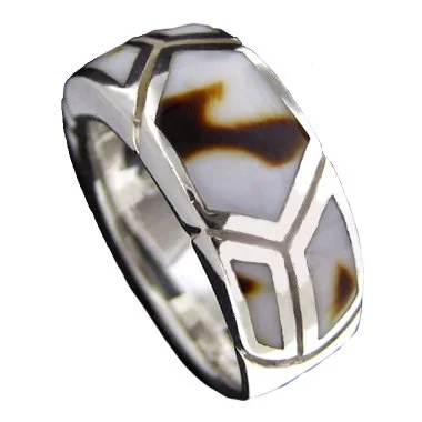 Women’s Vintage Promise Rings-Sterling Silver Sea Shell Inlay Ring