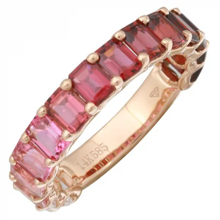 Handmade Crystal Earrings-14k Gold Gemstone Red Ombre 3/4 Eternity Ring Petite Emerald Cut