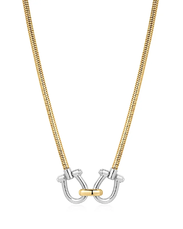 Cross Necklaces-Two-Tone Horsebit Necklace