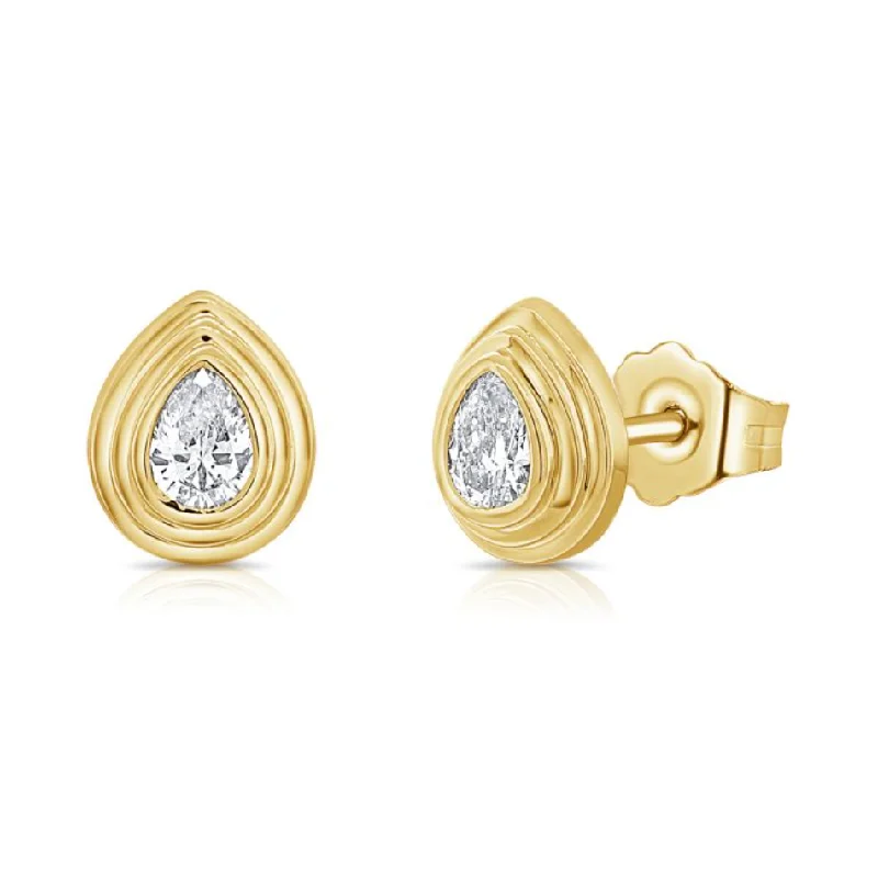 Crystal Dangle Earrings for Women-Pear Fluted Diamond Studs