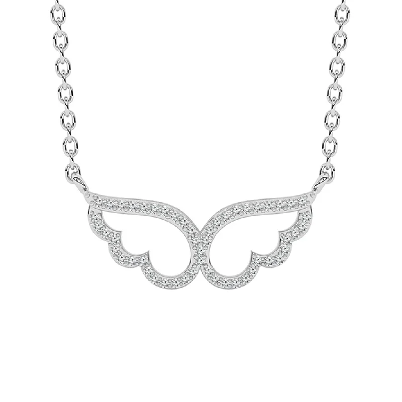 Statement Necklaces-10K White Gold Diamond Angel Wings Necklace