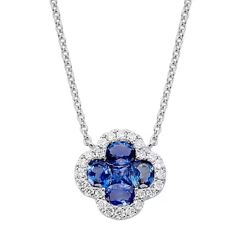 Luxury Pendant Necklaces-Shy Creation Diamond and Sapphire Clover Necklace