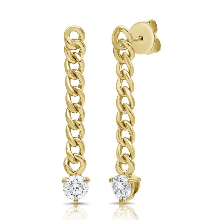 Gold Crystal Hoop Earrings-Cuban Chain Diamond Drop Earrings