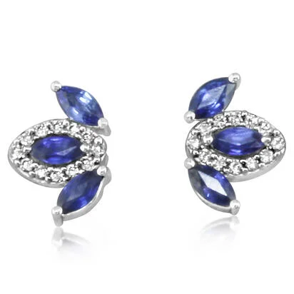 Sparkling Gold Earrings-Sapphire & Diamond Mini Fan Earrings