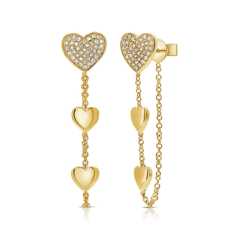 Stylish Drop Earrings for Women-Diamond Hearts everyday Drop Chain Earrings