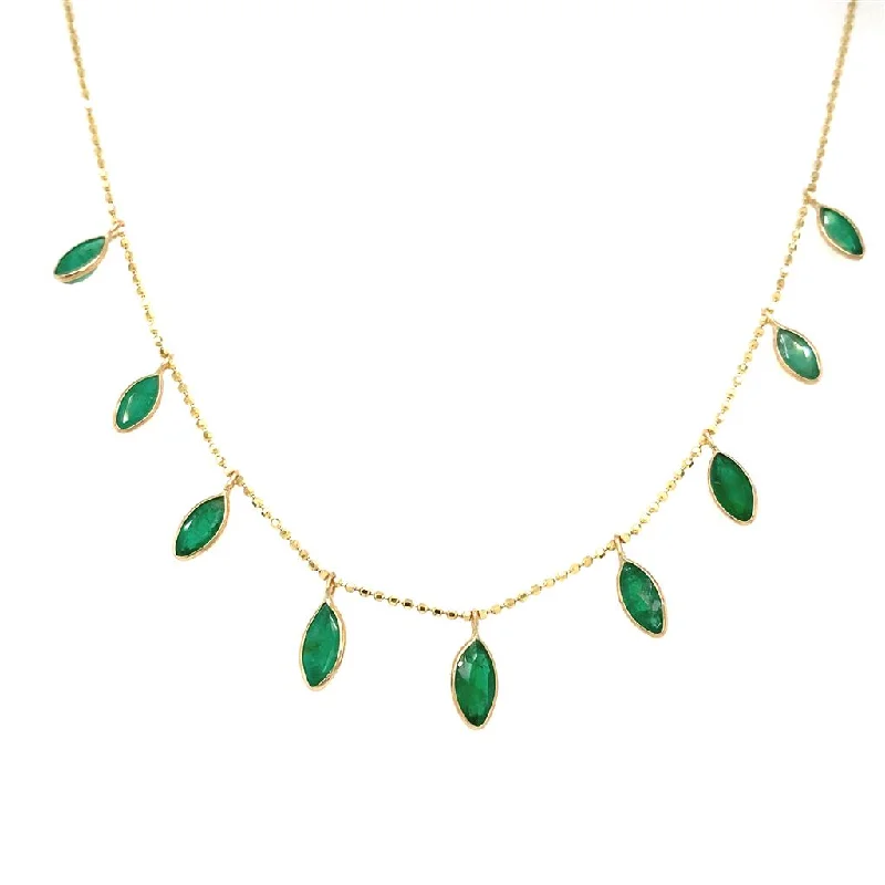 Infinity Necklaces-14K Yellow Gold Marquise Emerald Station Necklace