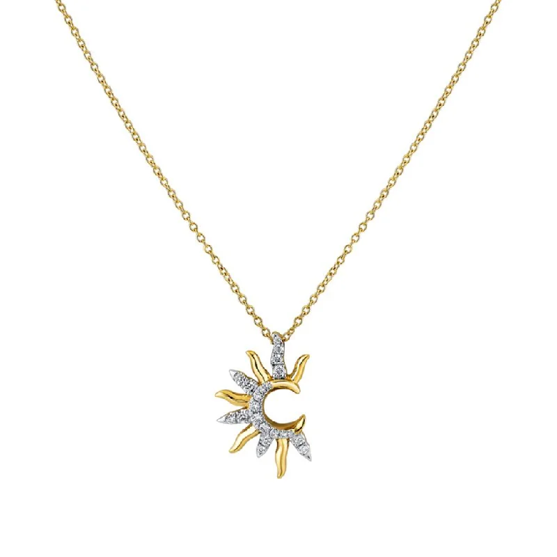 High Fashion Necklaces-14K Yellow And White Gold 'Solaz' Open Sun Diamond Pendant Necklace