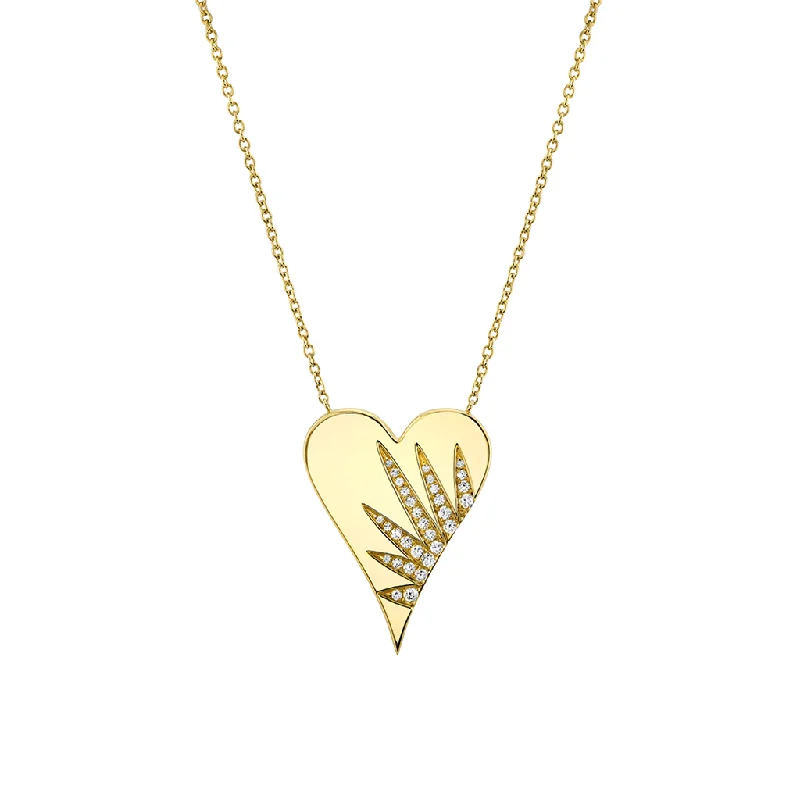 Gold Necklaces-14K Yellow Gold 'Solaz' Diamond Sun Rays Heart Necklace