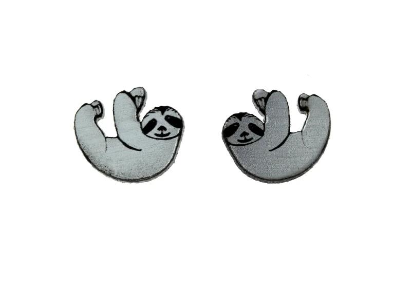 Simple Crystal Hoop Earrings-Last Chance! Sloth Earrings in Silver/Black