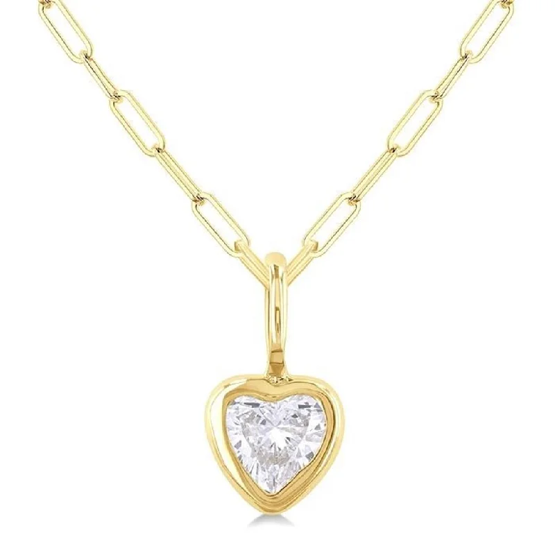 Elegant Gold Necklaces-14K Yellow Gold Heart Natural Diamonds Bezel Set Solitaire Pendant Necklace