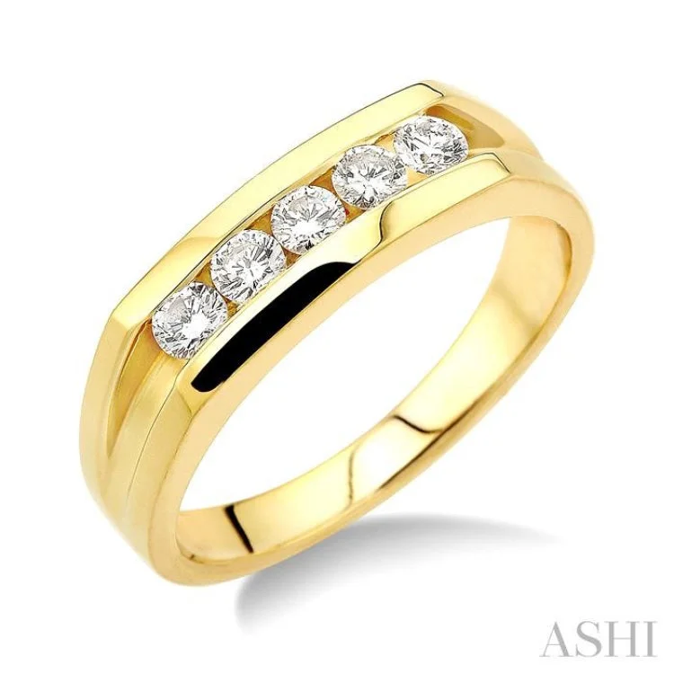 Custom Gemstone Promise Rings-1/2 ctw Channel Set Round Cut Diamonds Men's Ring in 14K Yellow Gold