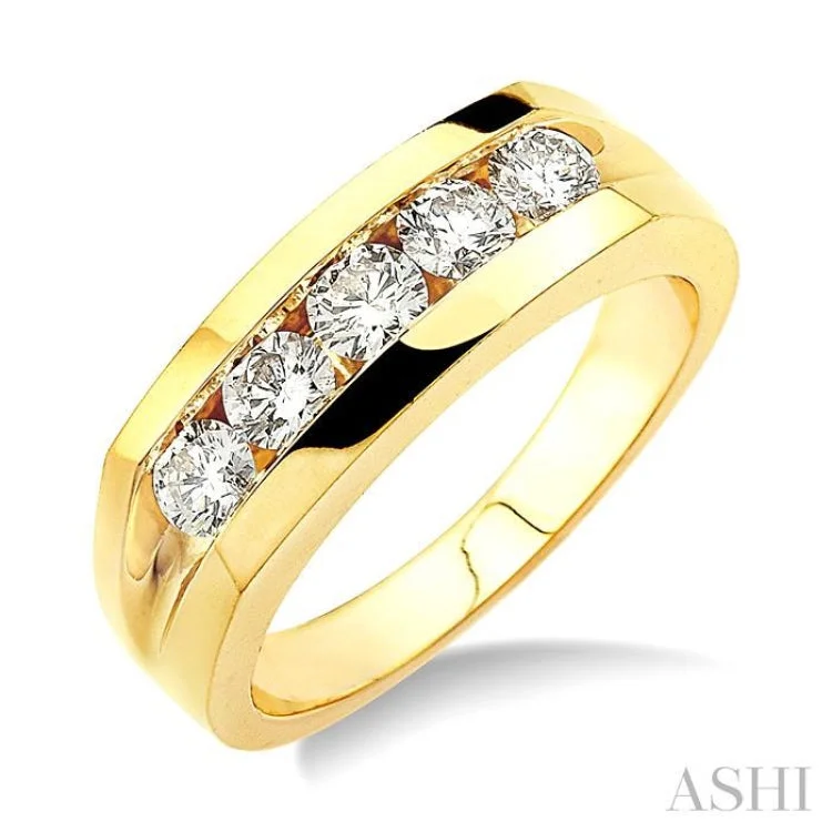 Engraved Wedding Bands for Men-1.00 ctw Round Cut Diamond Men's Ring in 14K Yellow Gold