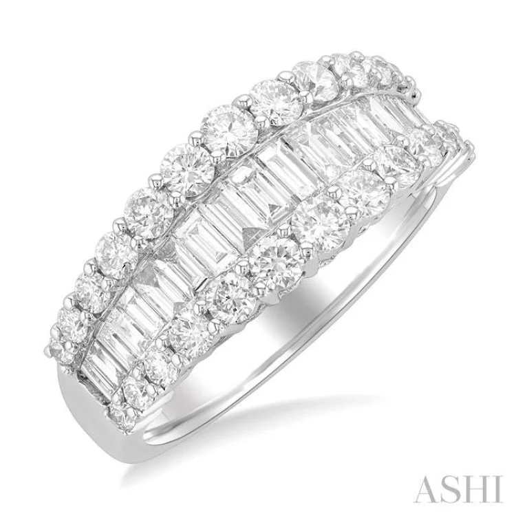 High-End Custom Engagement Rings-1 5/8 ctw Baguette and Round Cut Diamond Fashion Band in 14K White Gold