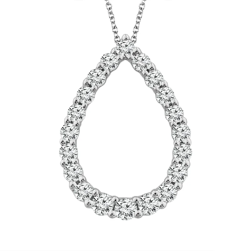 Pearl Pendant Necklaces-14K White Gold Natural Diamonds Pear Pendant Necklace