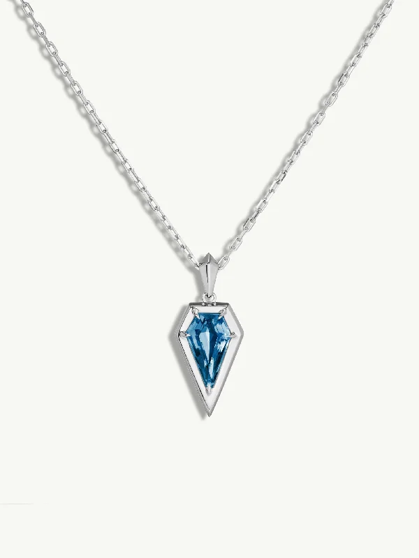 Modern Necklaces-Aphrodite Amulet Pendant Necklace With Blue Topaz In 18K White Gold