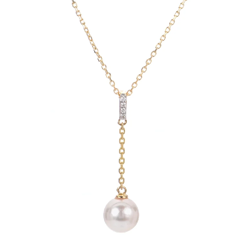 Simple Necklaces-14K Yellow Gold Diamond And Pearl Y Necklace